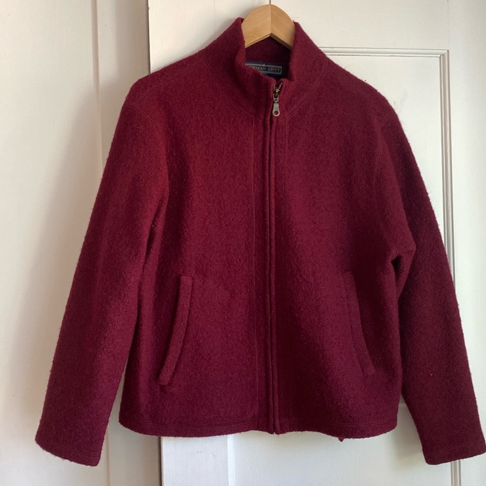100% Wool Burgundy Jacket Coat - Petite Medium